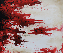  white canvas art with red blood-like paint